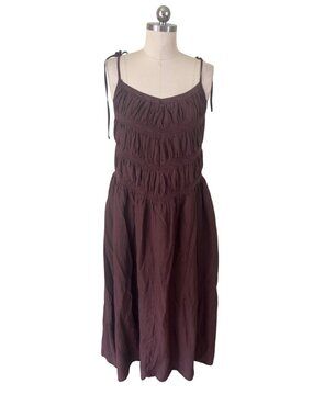 Storia Smocked Midi Sundress Womens Medium Brown Coastal Cowgirl Prairie Boho